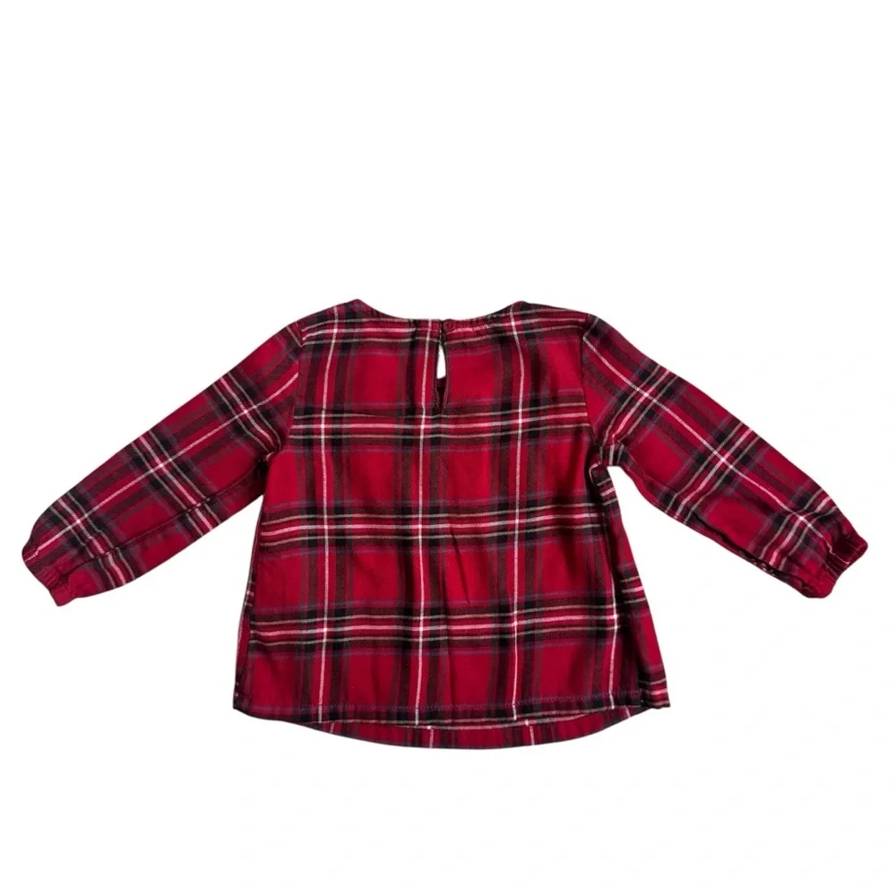 Carter's Red Tartan Plaid Girl’s Blouse with Smocked Yoke & Gold Bow Size 18 mos
